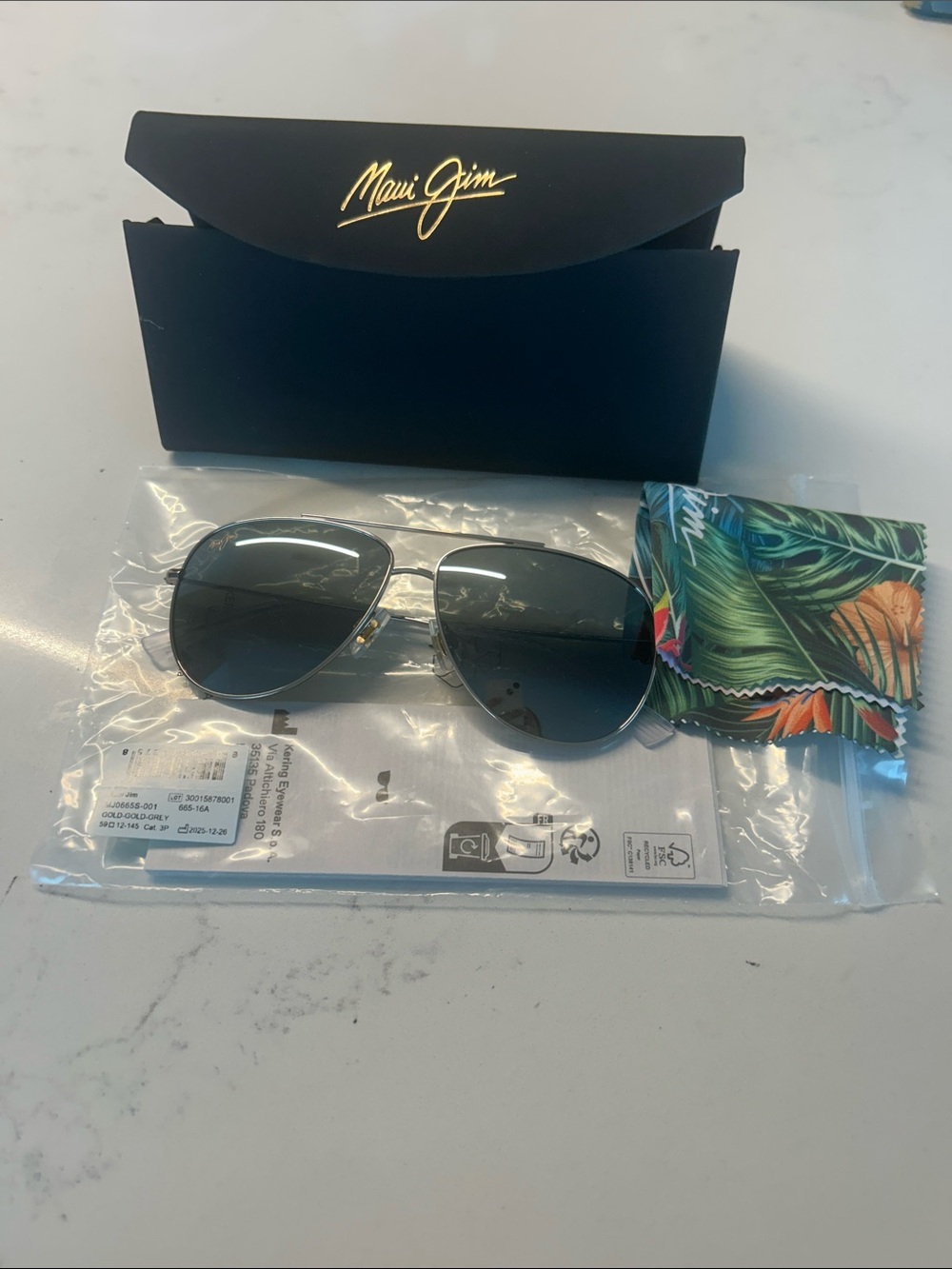 Maui Jim Aviator Sunglasses - Silver Frames with Black-Gray Lenses